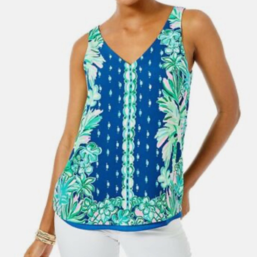 Lilly Pulitzer FLORIN REVERSIBLE 2 in 1 TANK TOP Macaw Blue Coconut Row
